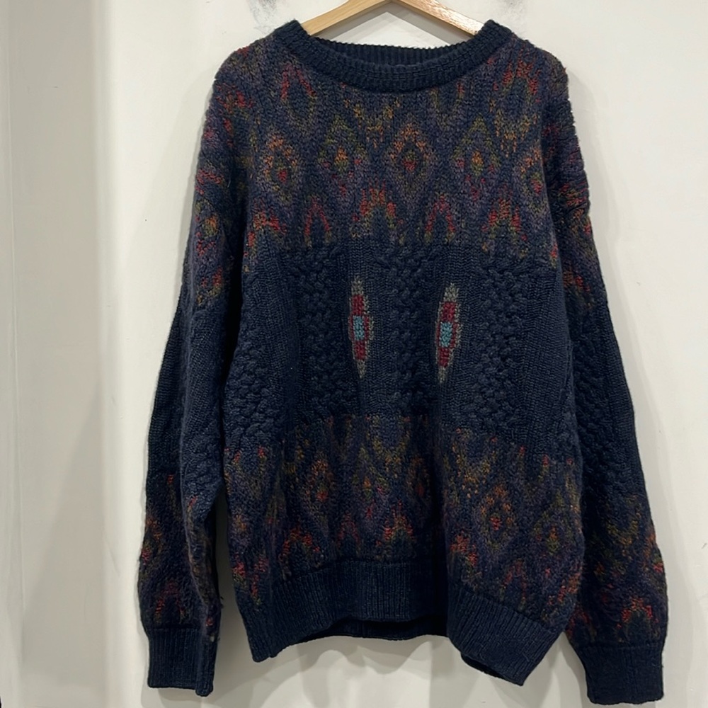 Harrods Vintage Wool Cashmere Alpaca Blend Navy Blue Braided size Large